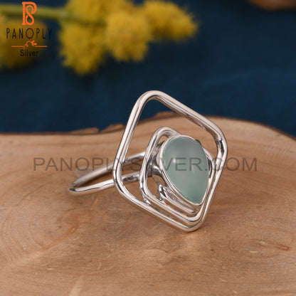 Aqua 925 Silver Chalcedony Square & Pear Shape Rings