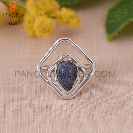 Lapis Lazuli Gemstone 925 Silver Square  Rings