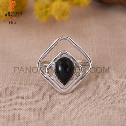 Natural Black Onyx 925 Sterling Silver Square Rings