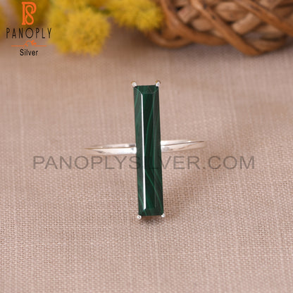 925 Sterling Silver Malachite Rectangle Bar Rings