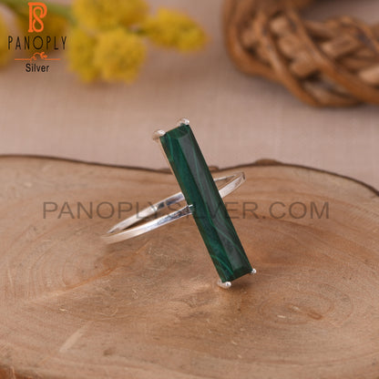 925 Sterling Silver Malachite Rectangle Bar Rings