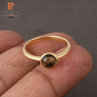 Round Smoky 925 Silver Gold Plated Rings