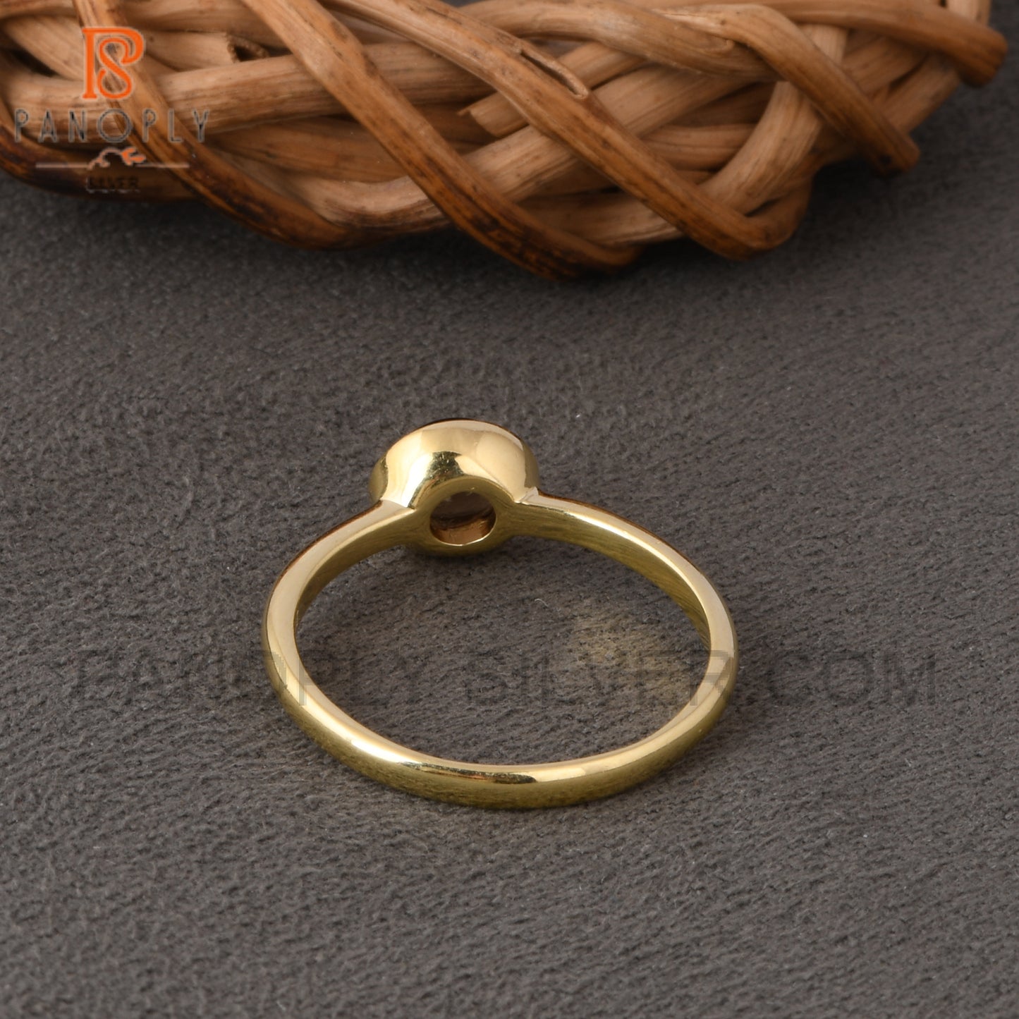 Round Smoky 925 Silver Gold Plated Rings