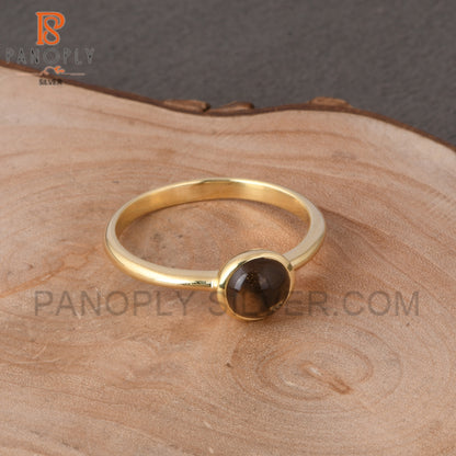 Round Smoky 925 Silver Gold Plated Rings