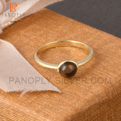 Round Smoky 925 Silver Gold Plated Rings