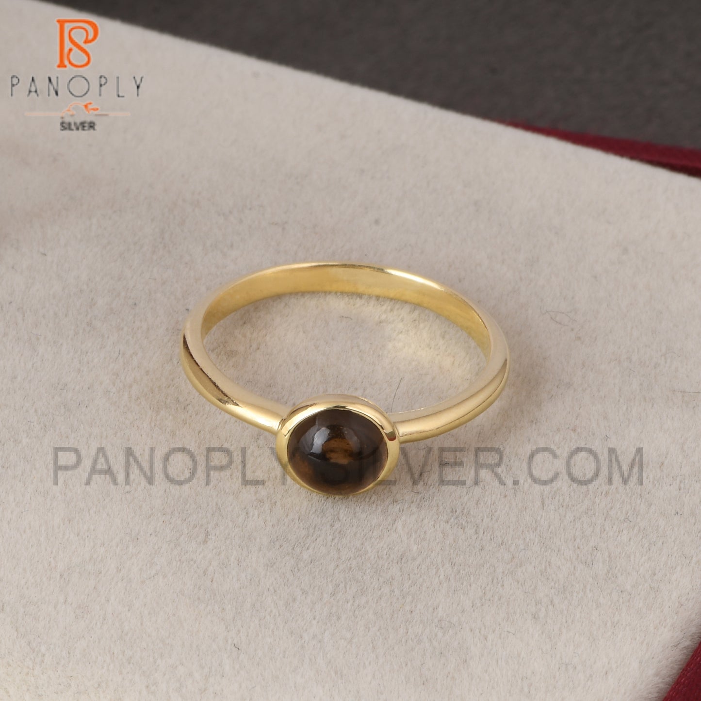 Round Smoky 925 Silver Gold Plated Rings