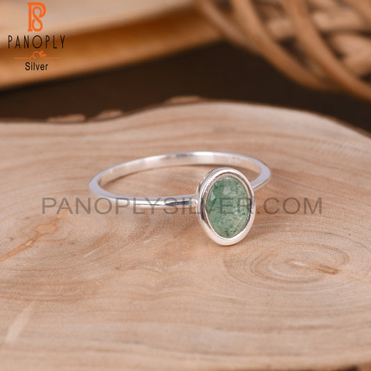 Green Strawberry Quartz Oval 925 Sterling Silver Rings