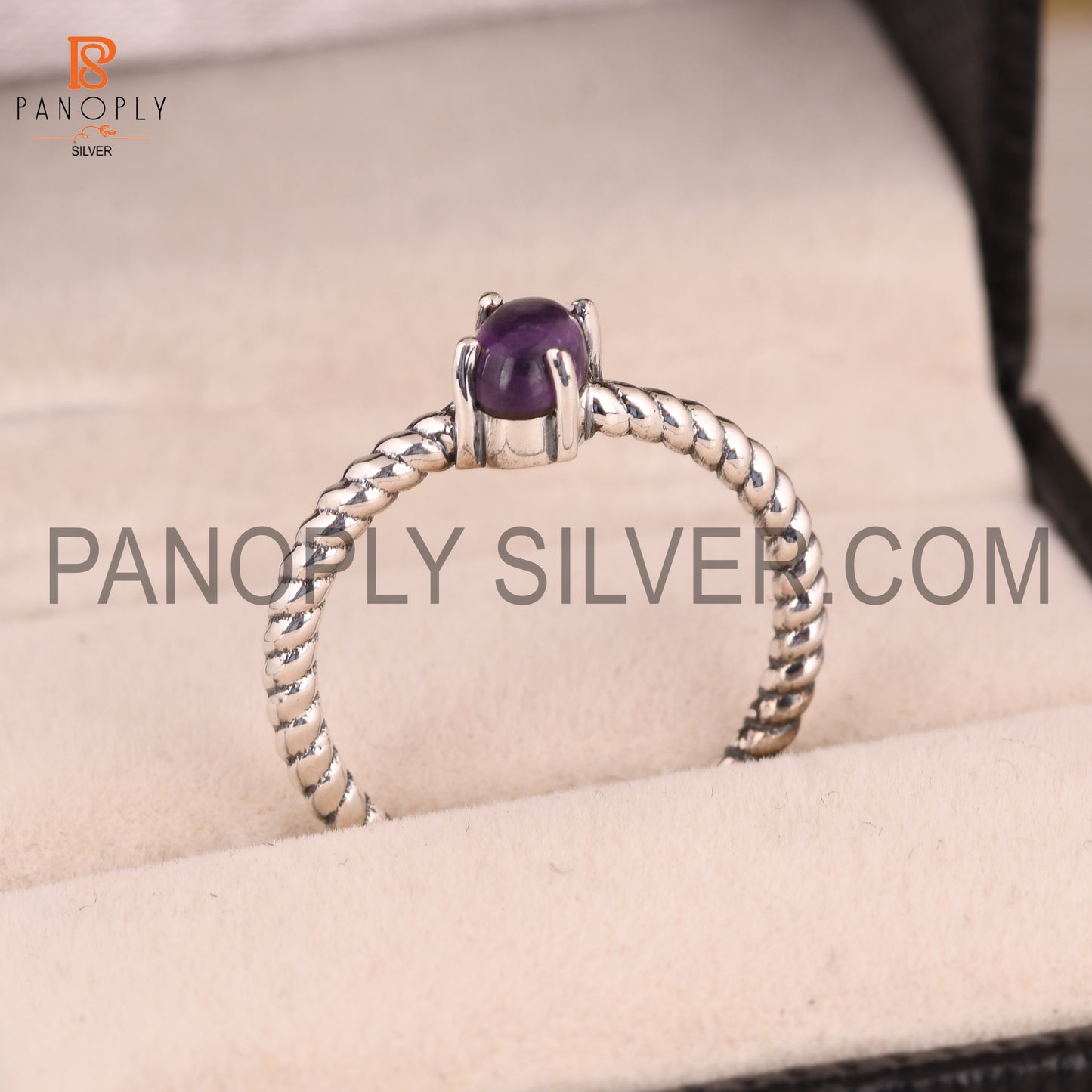 Genuine Amethyst Adjustable Rope Band Ring Gift For She