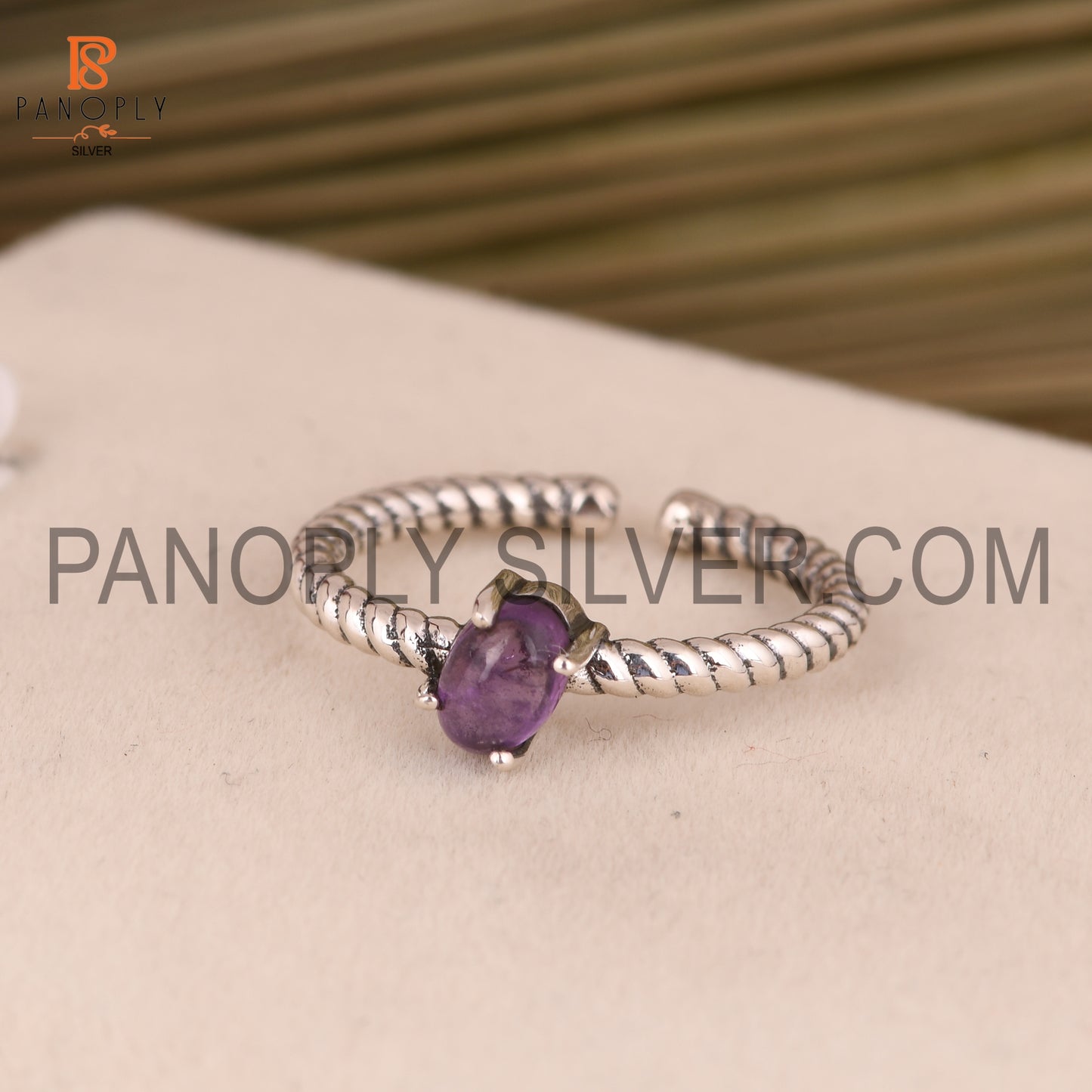 Genuine Amethyst Adjustable Rope Band Ring Gift For She