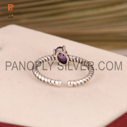 Genuine Amethyst Adjustable Rope Band Ring Gift For She