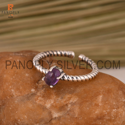 Genuine Amethyst Adjustable Rope Band Ring Gift For She