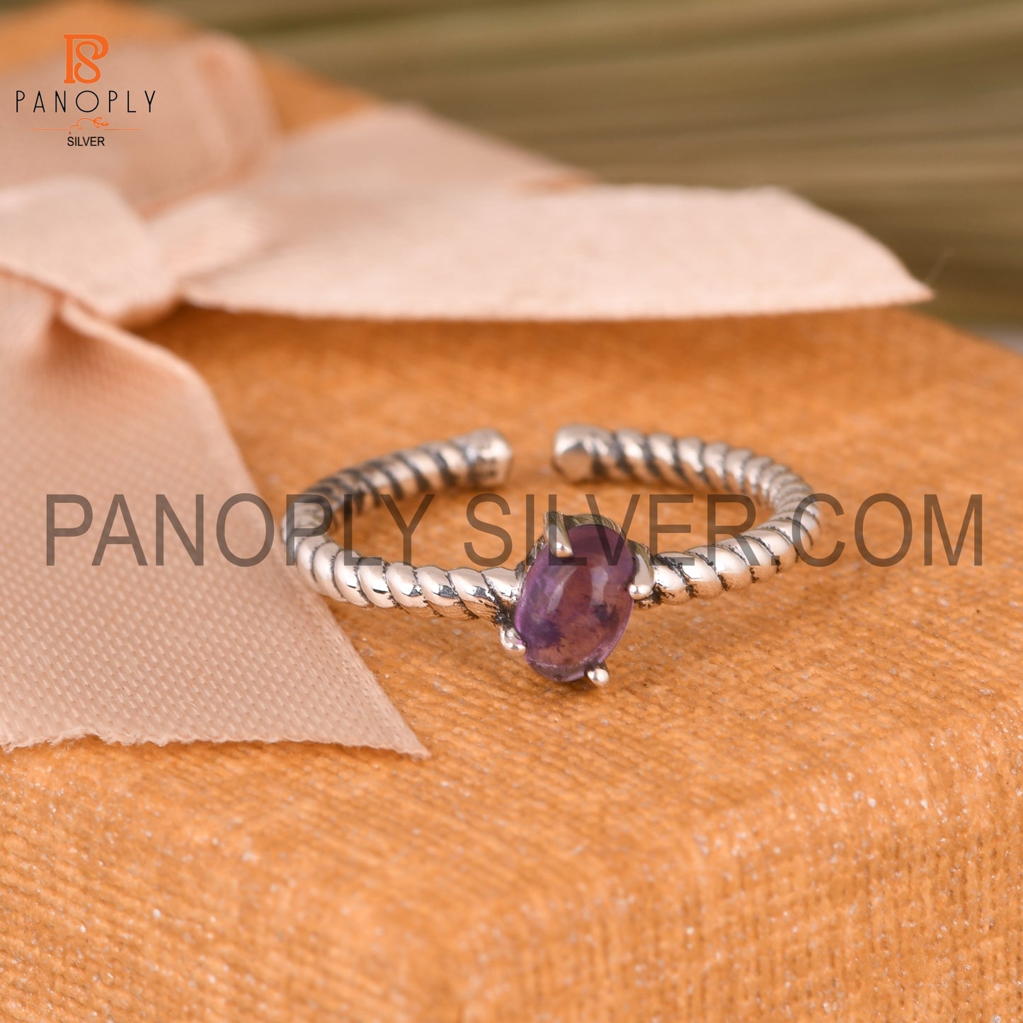 Genuine Amethyst Adjustable Rope Band Ring Gift For She