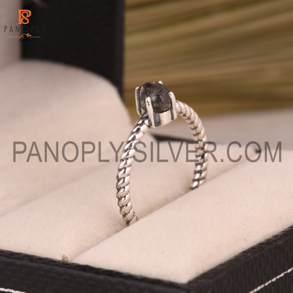 Genuine Black Rutile Twist Band Ring Gift For She