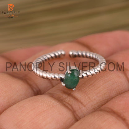 Adjustable Twist Band Emerald Oval Shape Gemstone Ring