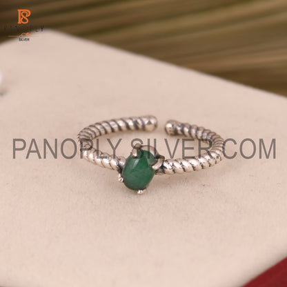 Adjustable Twist Band Emerald Oval Shape Gemstone Ring