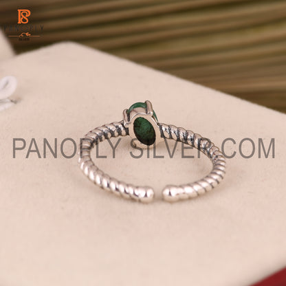 Adjustable Twist Band Emerald Oval Shape Gemstone Ring