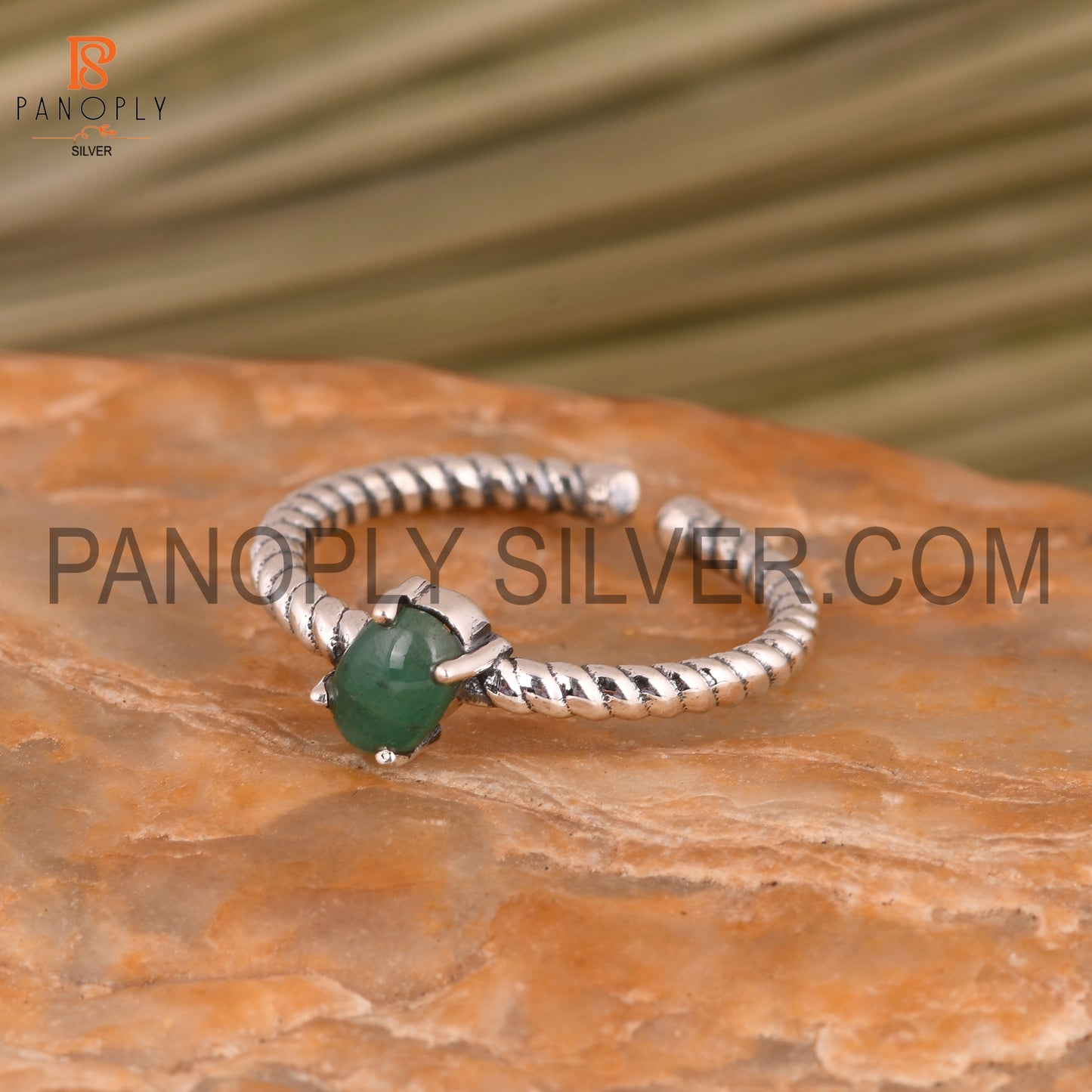 Adjustable Twist Band Emerald Oval Shape Gemstone Ring