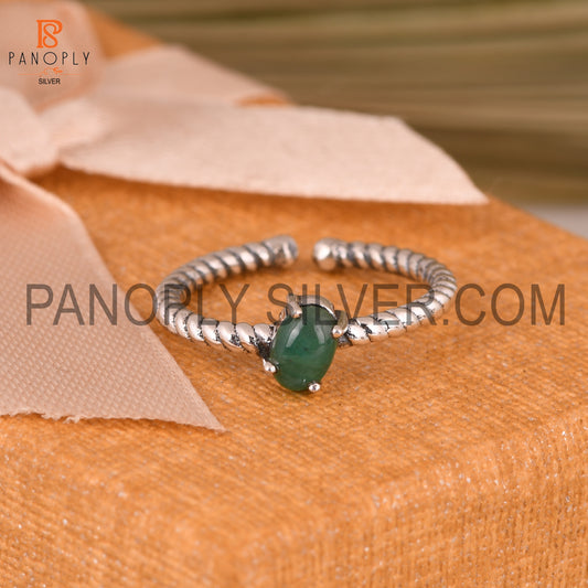 Adjustable Twist Band Emerald Oval Shape Gemstone Ring