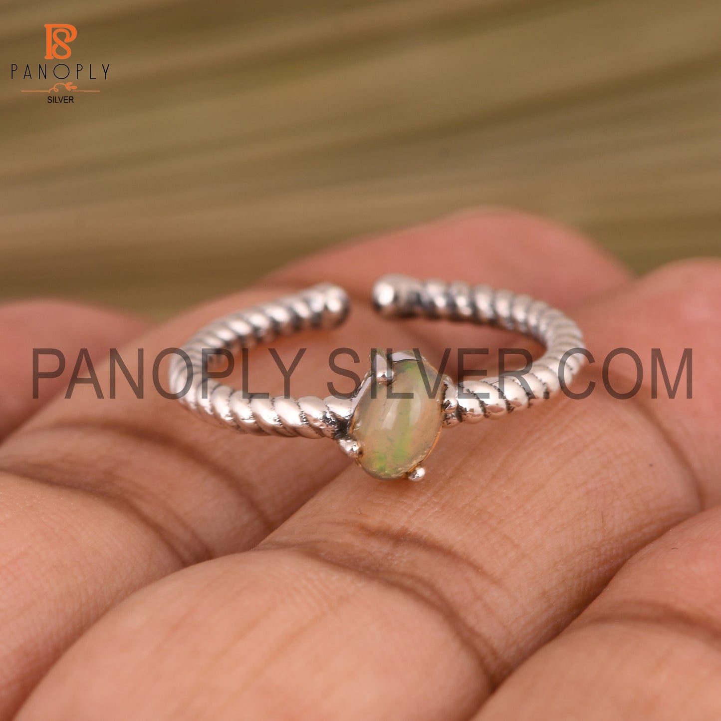 Adjustable Twist Band Ethiopian Opal Dainty Ring