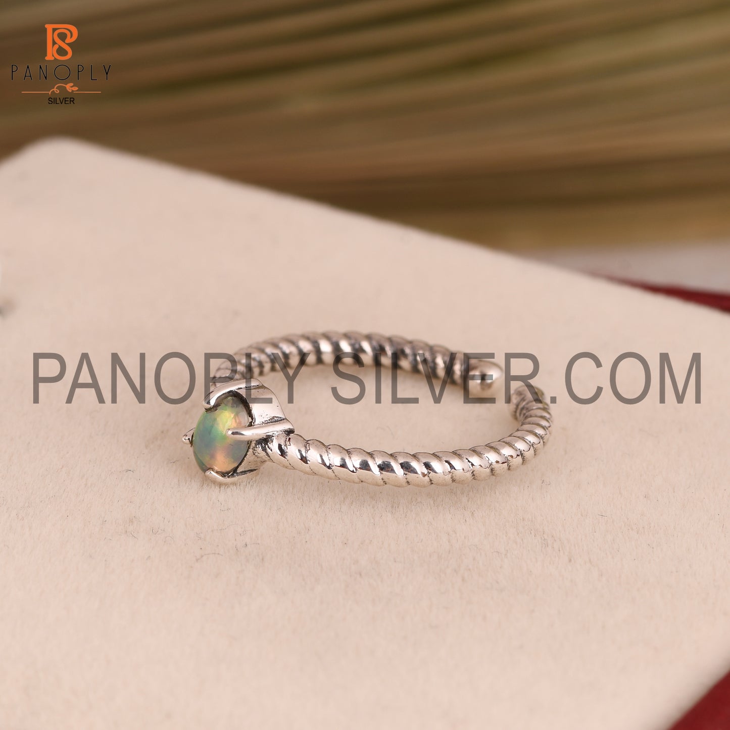 Adjustable Twist Band Ethiopian Opal Dainty Ring