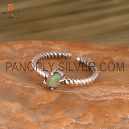 Adjustable Twist Band Ethiopian Opal Dainty Ring