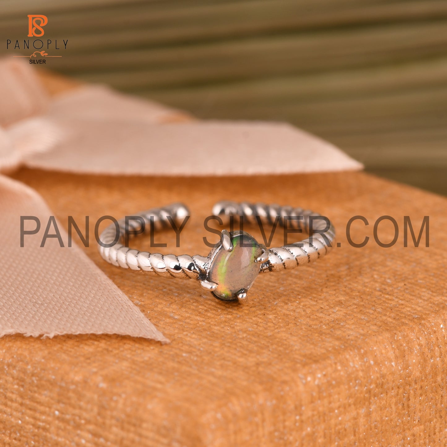 Adjustable Twist Band Ethiopian Opal Dainty Ring