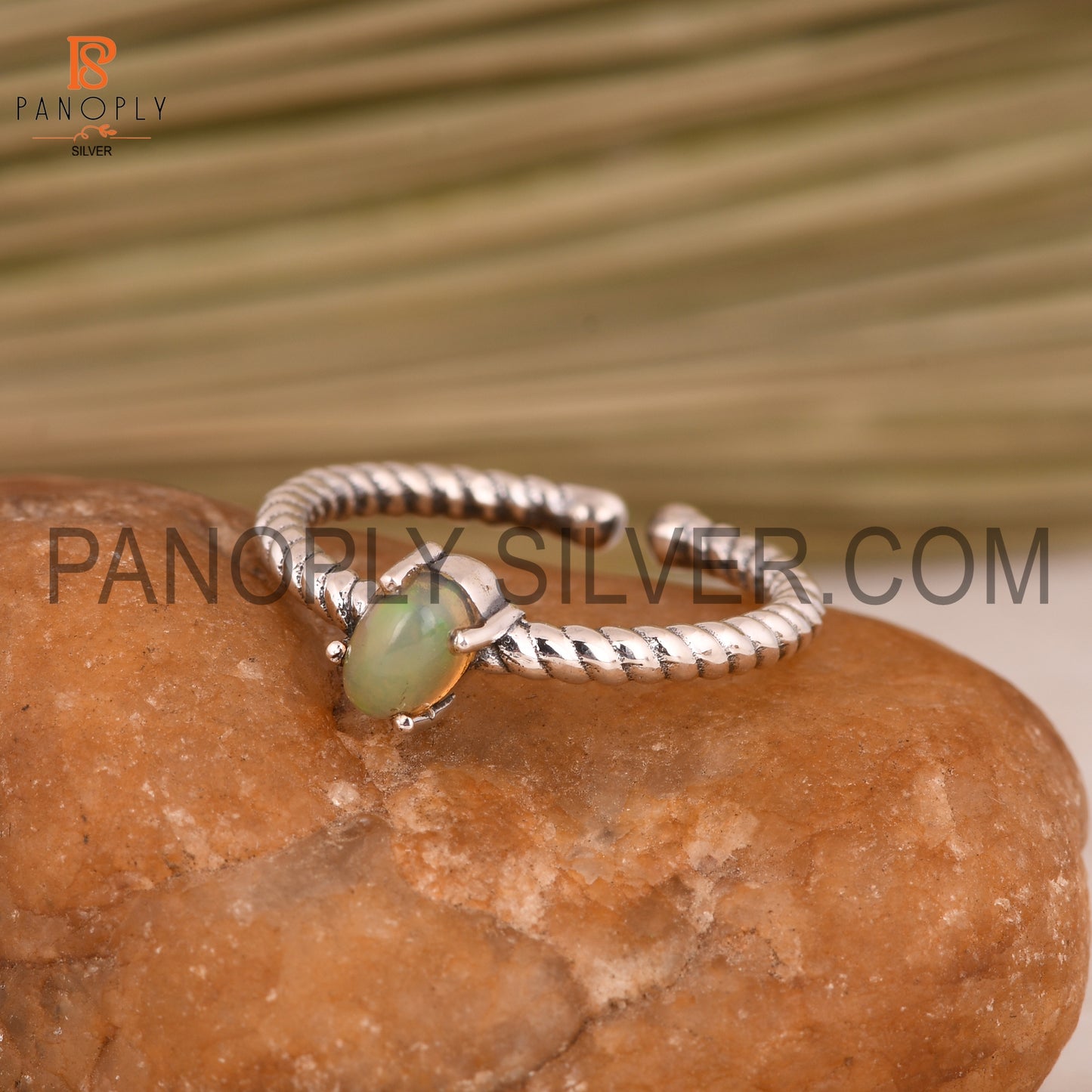 Adjustable Twist Band Ethiopian Opal Dainty Ring