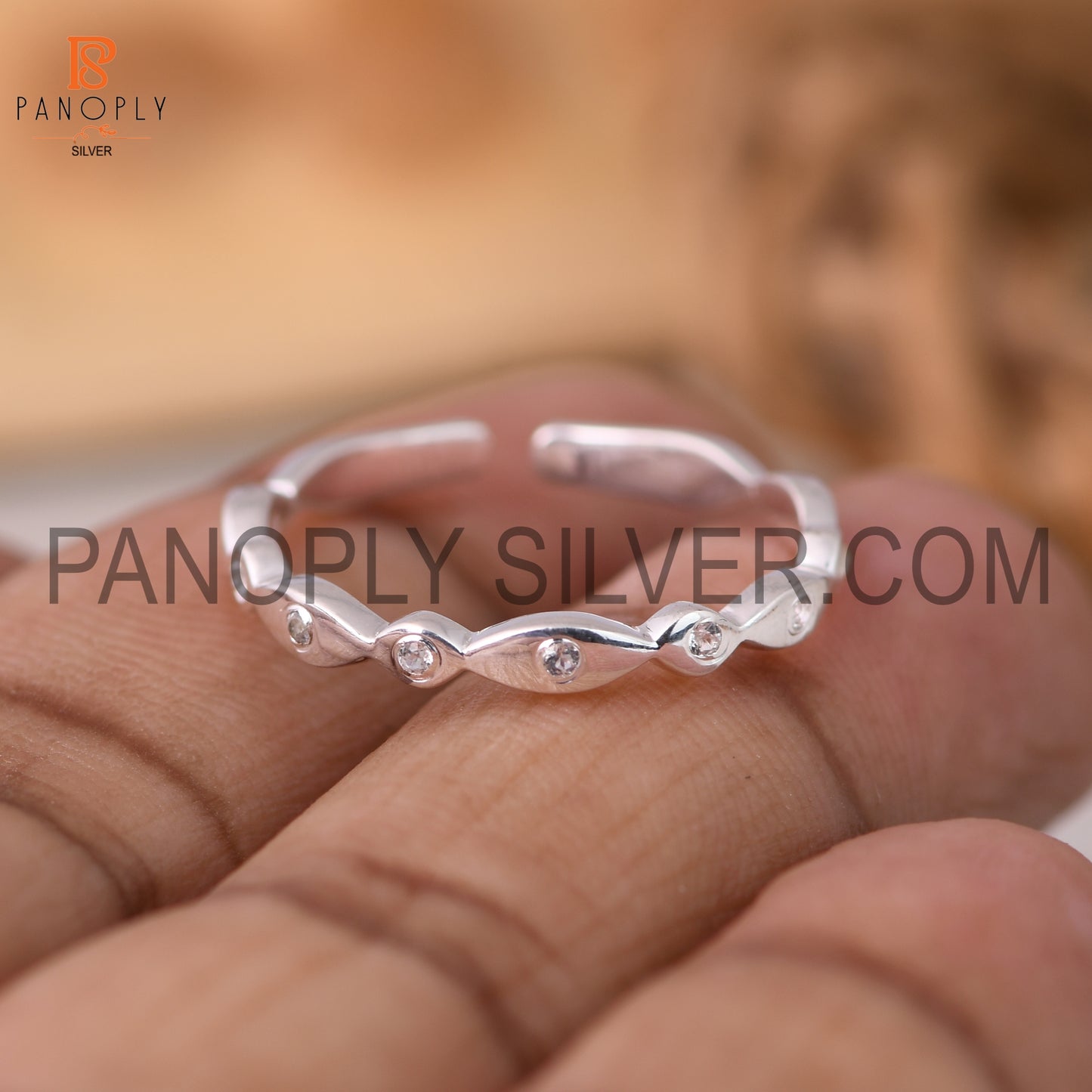 Adjustable 925 Silver White Topaz Rings For Women