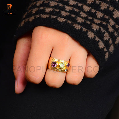 925 Silver Gold Plated Dome Band Ring For Women & Men