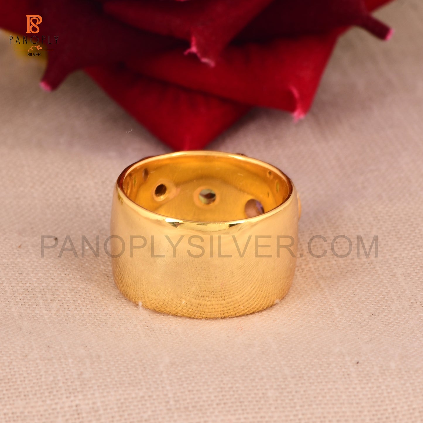 925 Silver Gold Plated Dome Band Ring For Women & Men