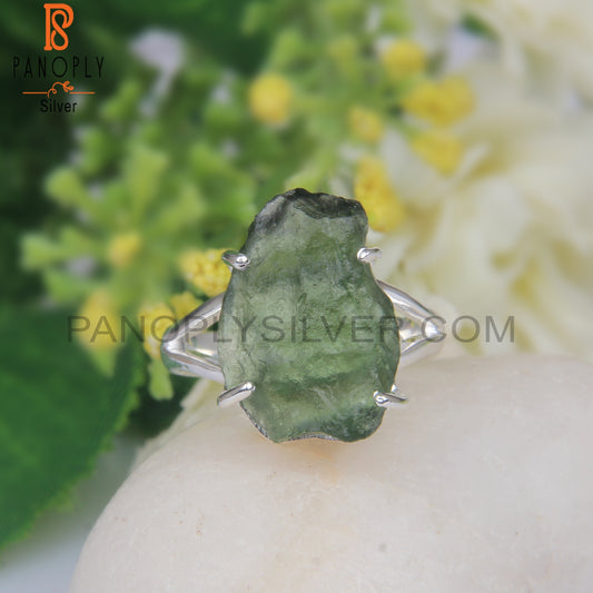 Rough Moldavite 925 Sterling Silver Rings For Christmas