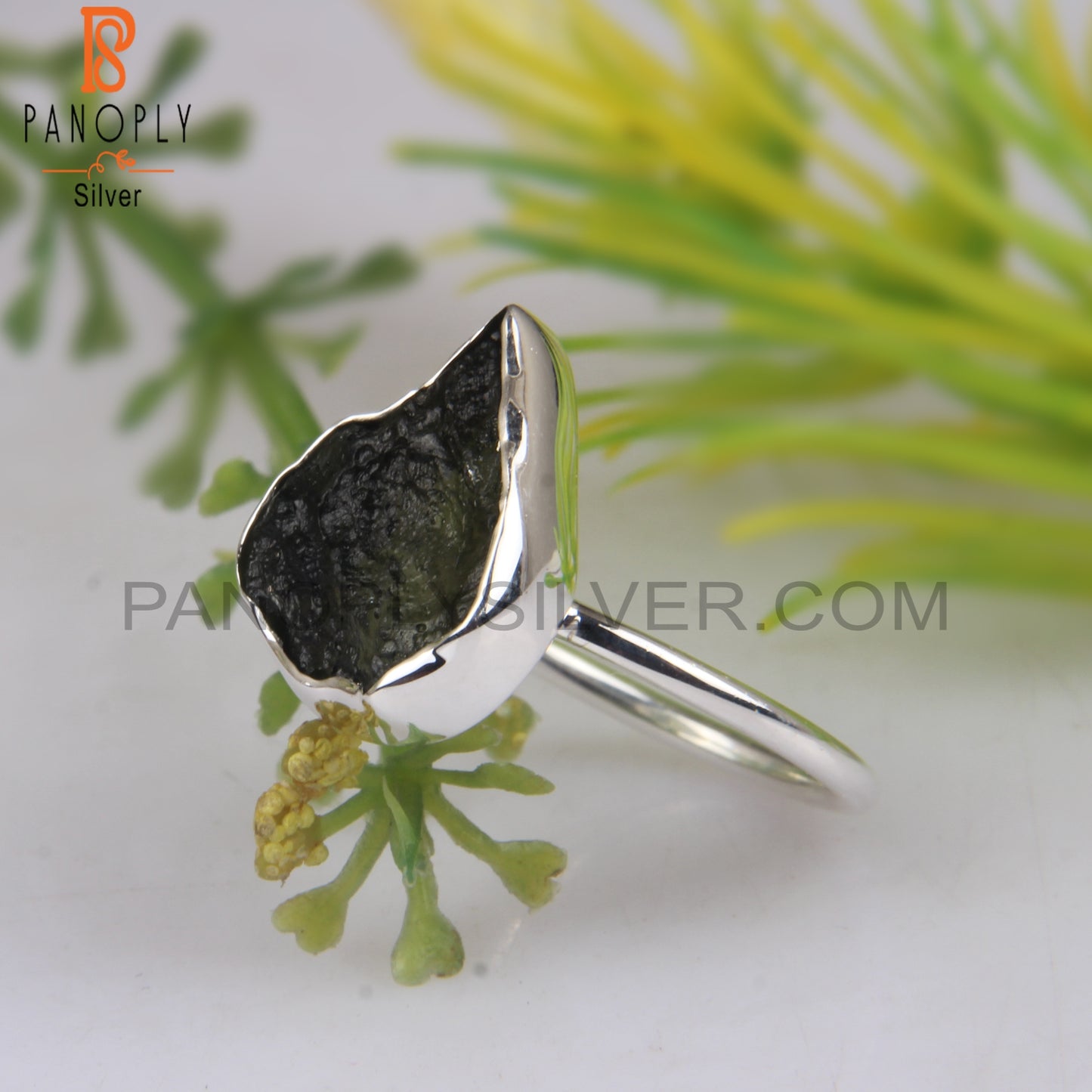 Rough Moldavite Sterling Silver Ring For Gift