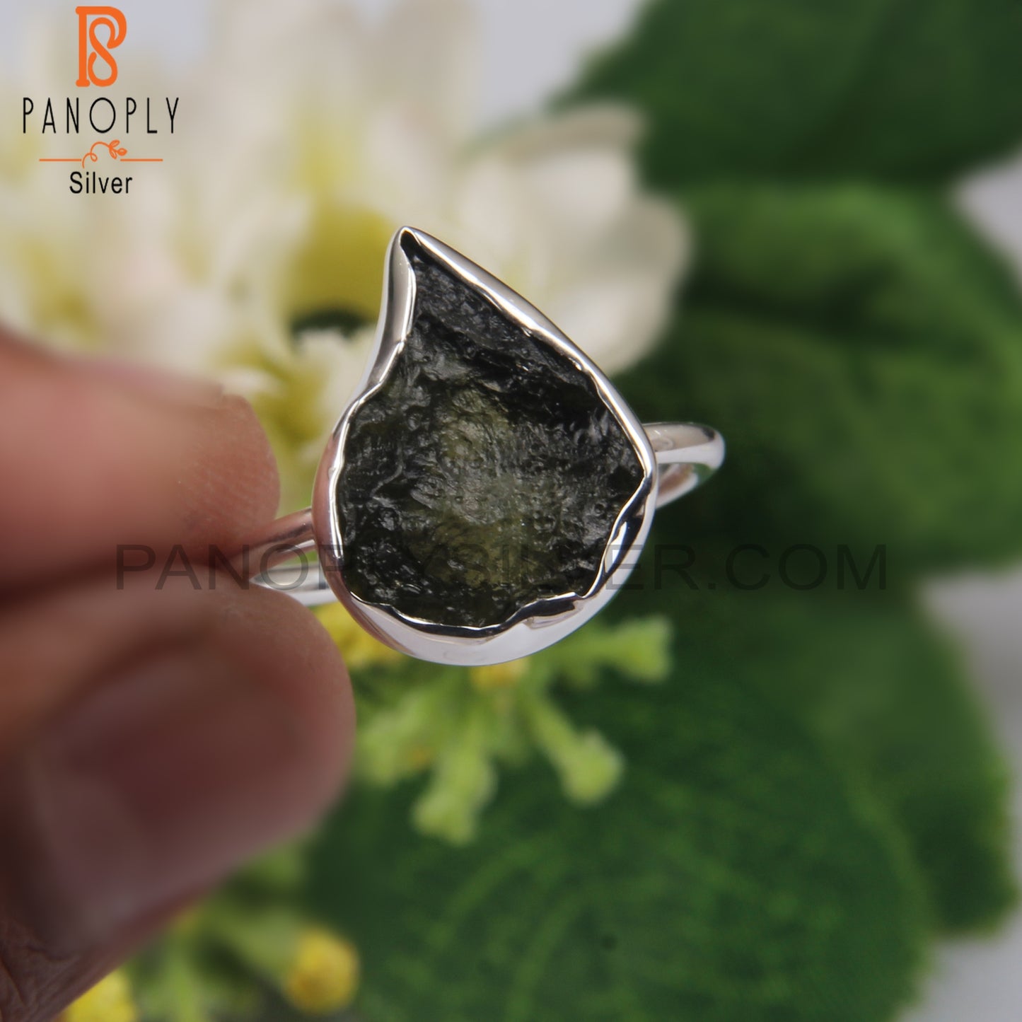 Rough Moldavite Sterling Silver Ring For Gift