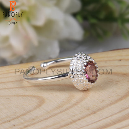 Pink Topaz Oval Shape 925 Sterling Silver Wedding Rings