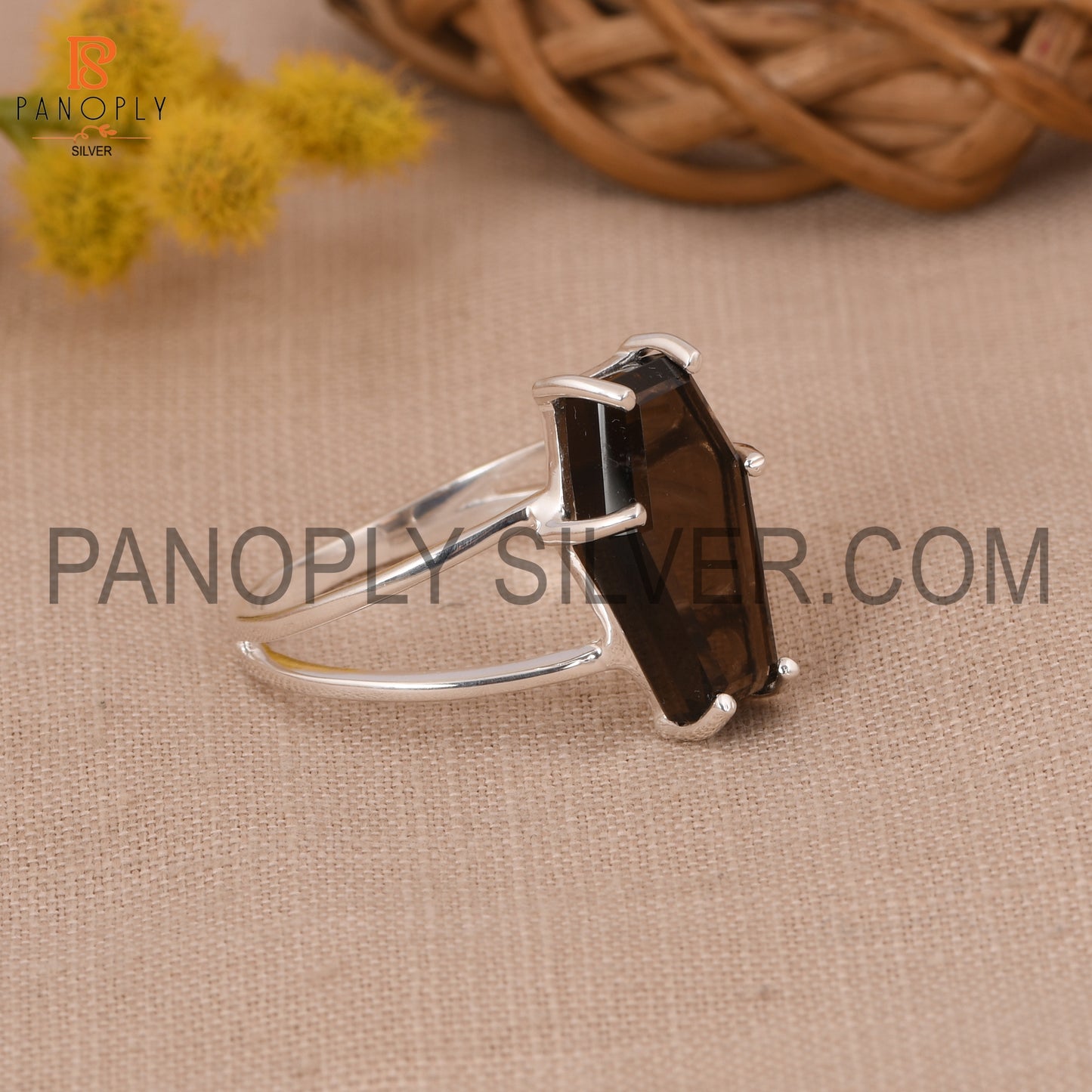 Coffin 925 Sterling Silver Smoky Quartz Gemstone Rings