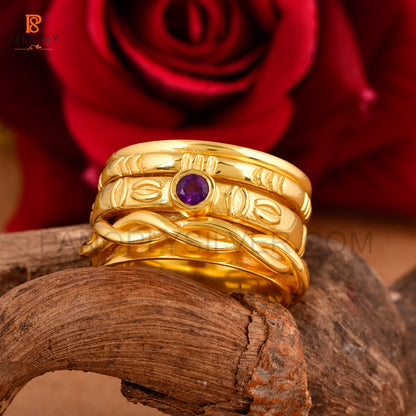 Amethyst 925 Silver Gold Plated Spinner Ring For Women