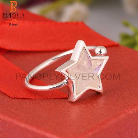 Rainbow Moonstone Star 925 Sterling Silver Ring