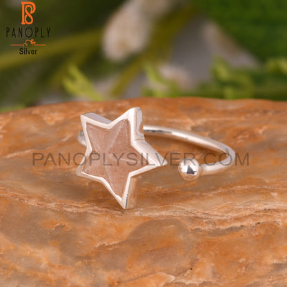 Peach Moonstone Star 925 Sterling Silver Ring