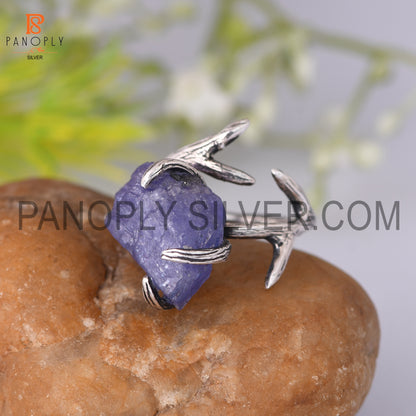 Tanzanite Branch Prong Setting Oxidized Rings