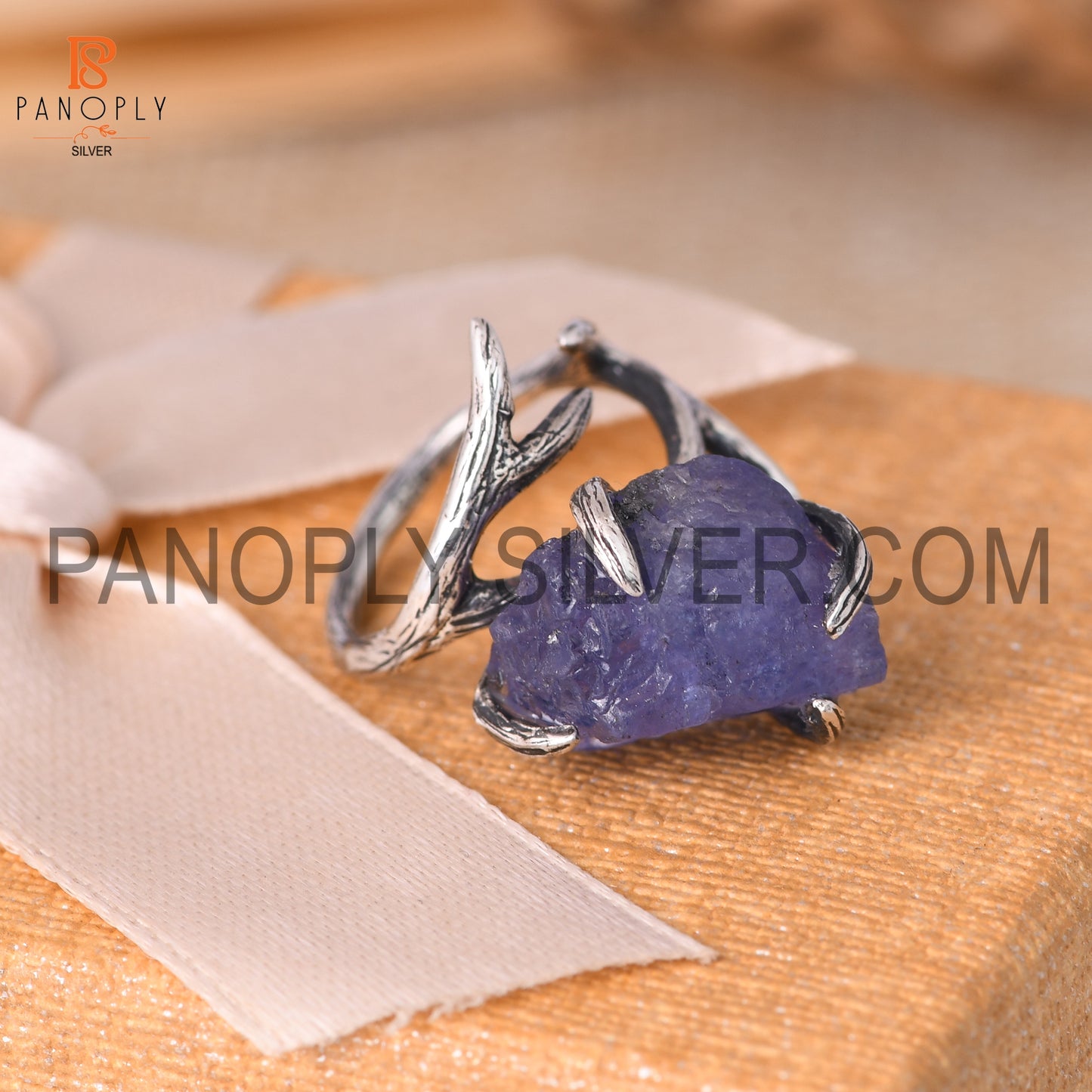 Tanzanite Branch Prong Setting Oxidized Rings