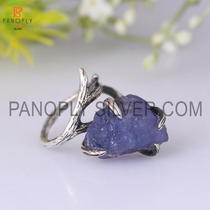 Tanzanite Branch Prong Setting Oxidized Rings