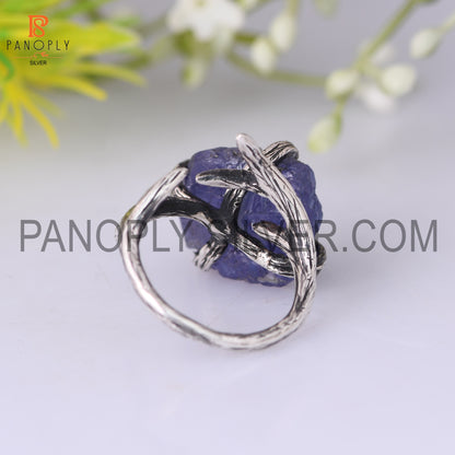 Tanzanite Branch Prong Setting Oxidized Rings