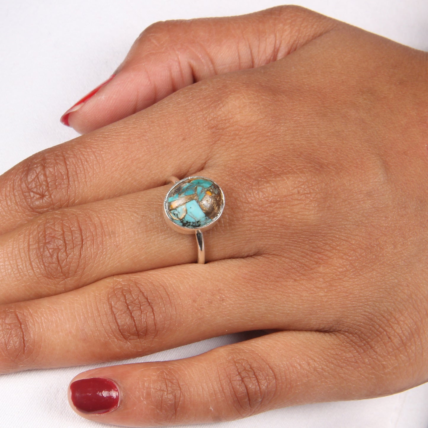 Beautiful Bumblebee Mojave Copper Turquoise 925 Silver Ring