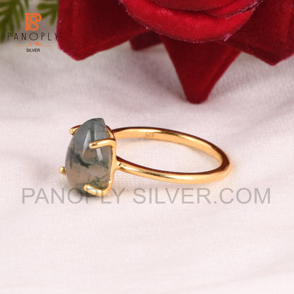 Moss Agate Pear 925 Silver Gold Plated Rings