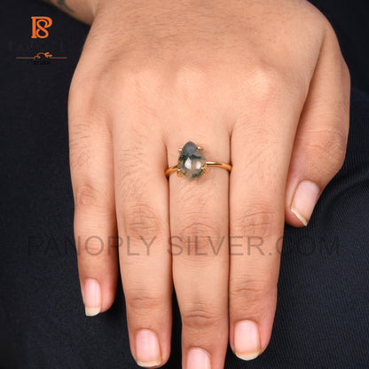 Moss Agate Pear 925 Silver Gold Plated Rings