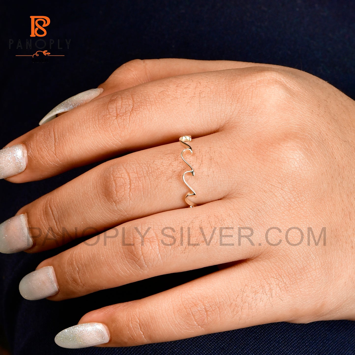 925 Silver Handmade Ripple Stacking Gold Wave Ring