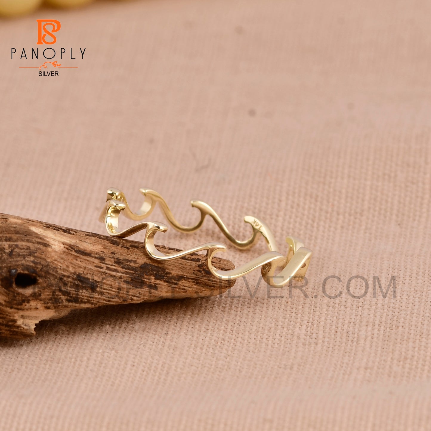 925 Silver Handmade Ripple Stacking Gold Wave Ring