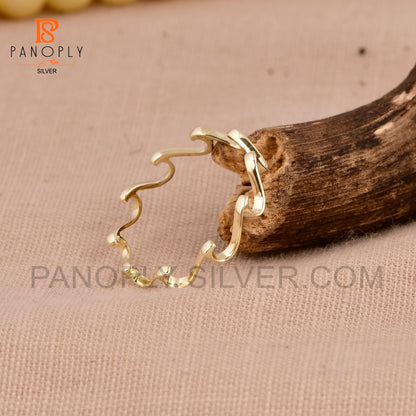 925 Silver Handmade Ripple Stacking Gold Wave Ring