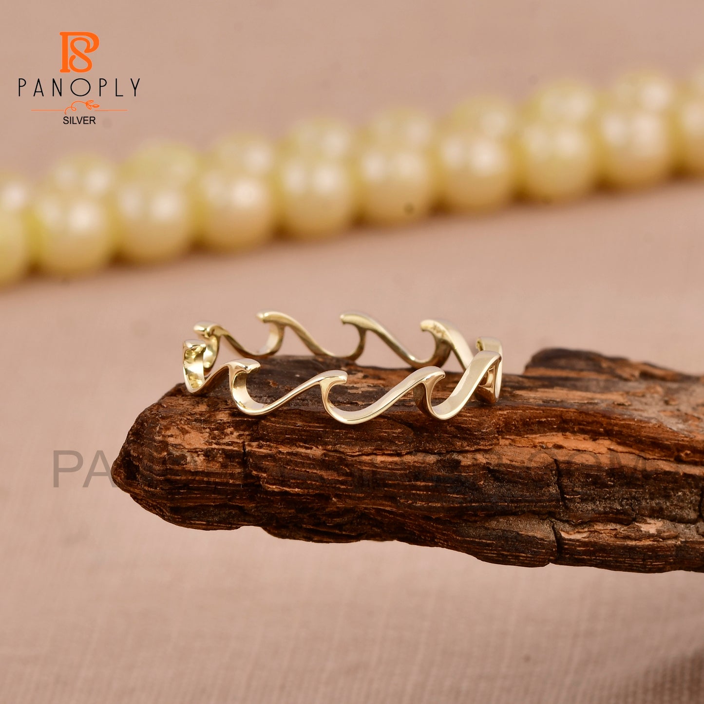 925 Silver Handmade Ripple Stacking Gold Wave Ring