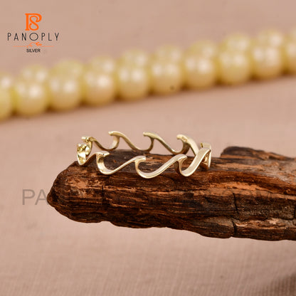 925 Silver Handmade Ripple Stacking Gold Wave Ring